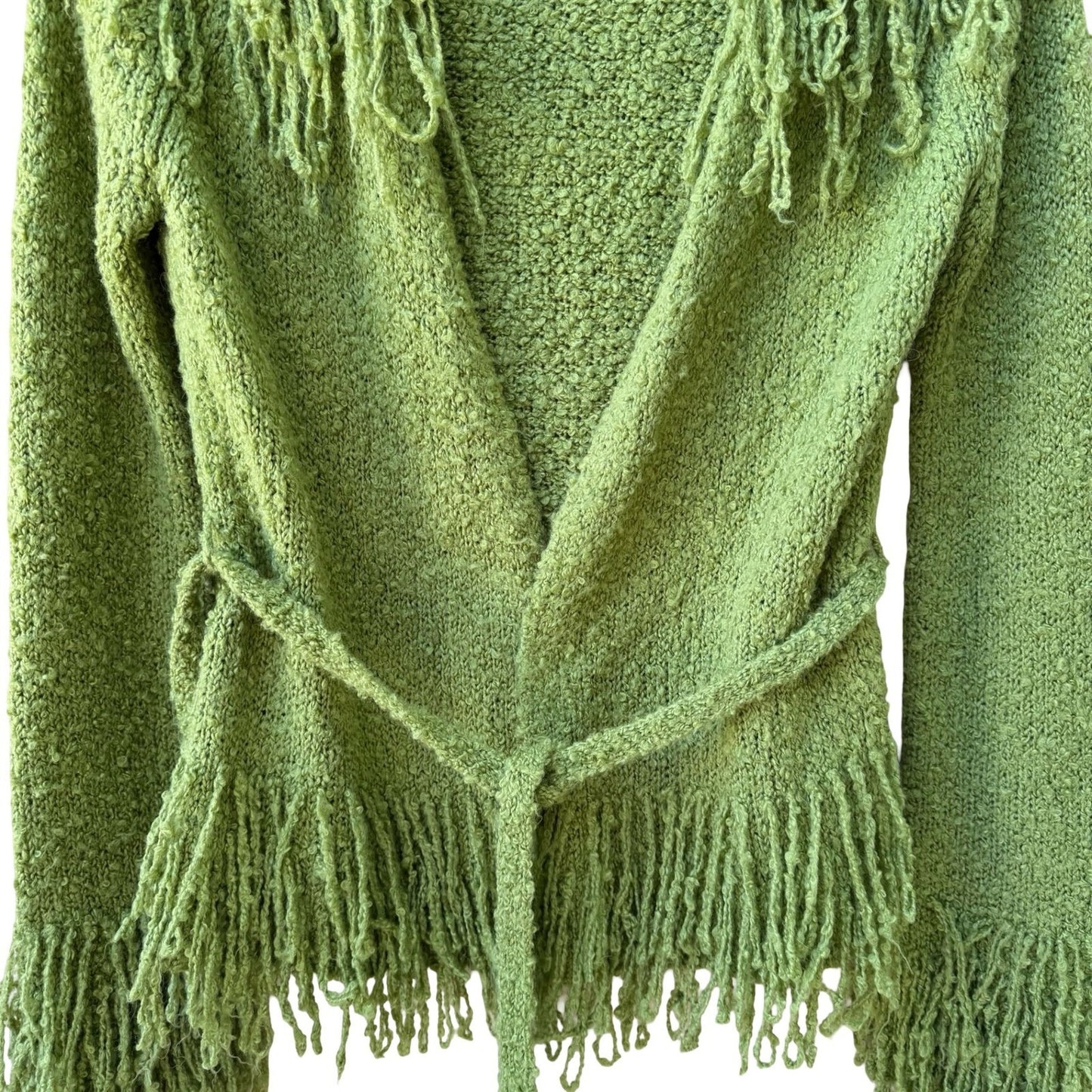Yarns Y2K Boho Whimsigoth Boucle Shaggy Knit Fringe Cardigan Sweater SAMPLE