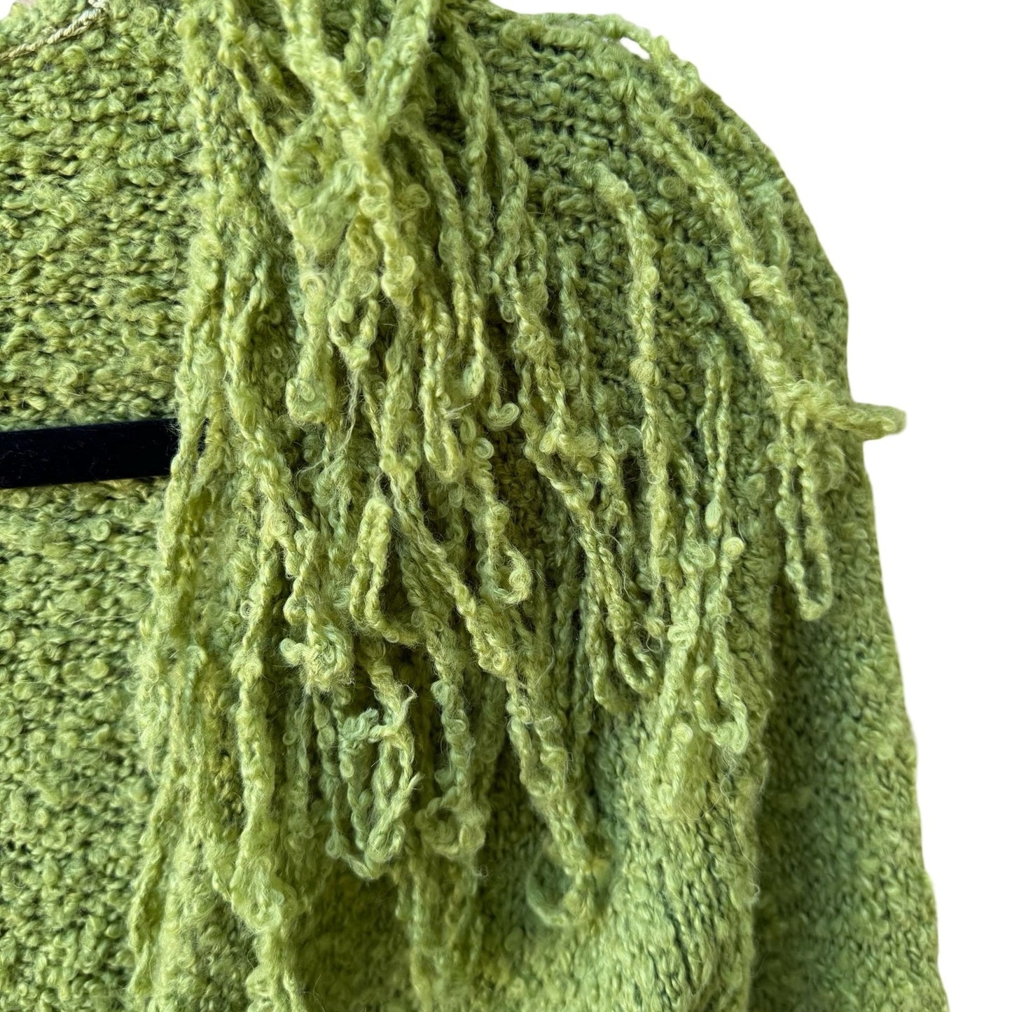 Yarns Y2K Boho Whimsigoth Boucle Shaggy Knit Fringe Cardigan Sweater SAMPLE