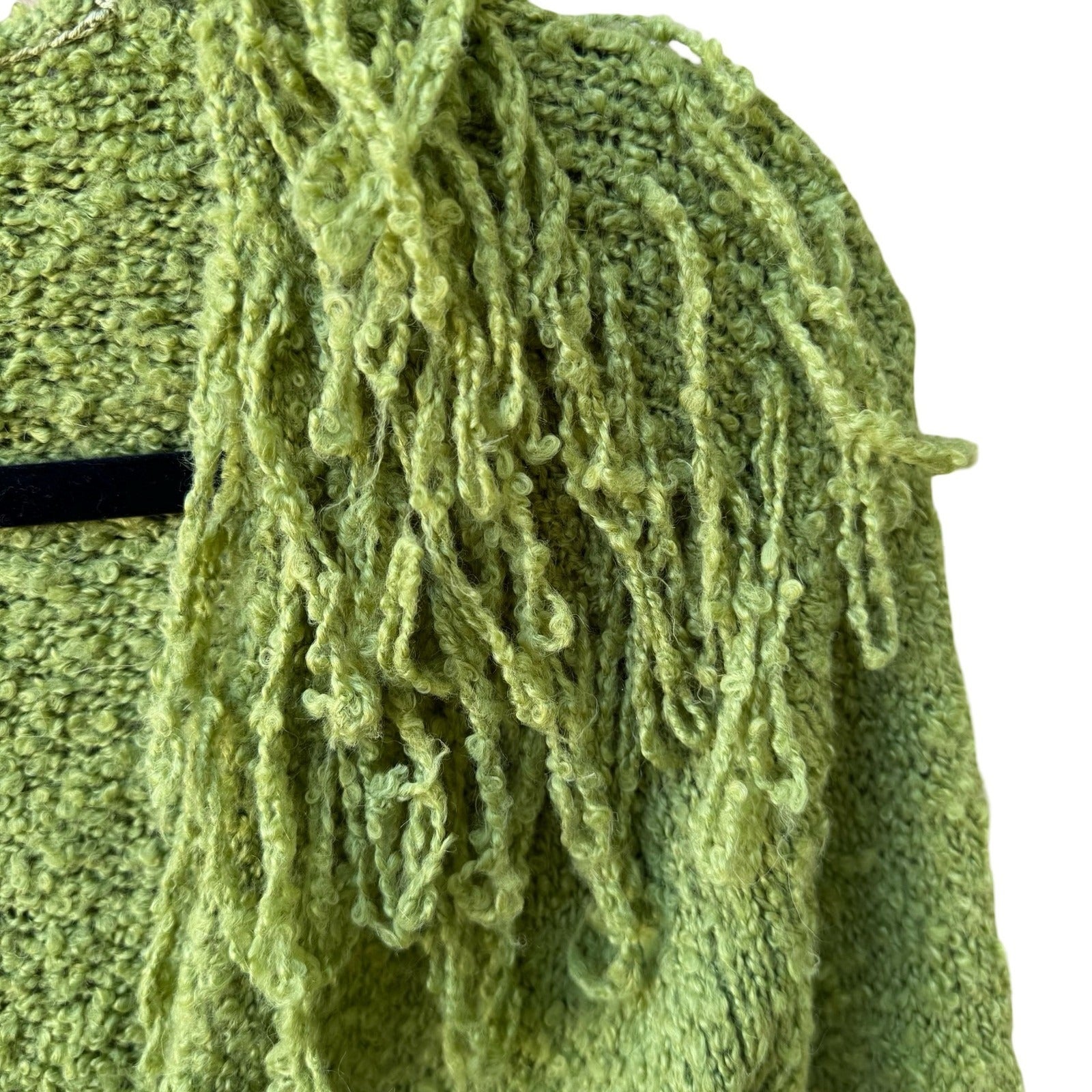Yarns Y2K Boho Whimsigoth Boucle Shaggy Knit Fringe Cardigan Sweater SAMPLE