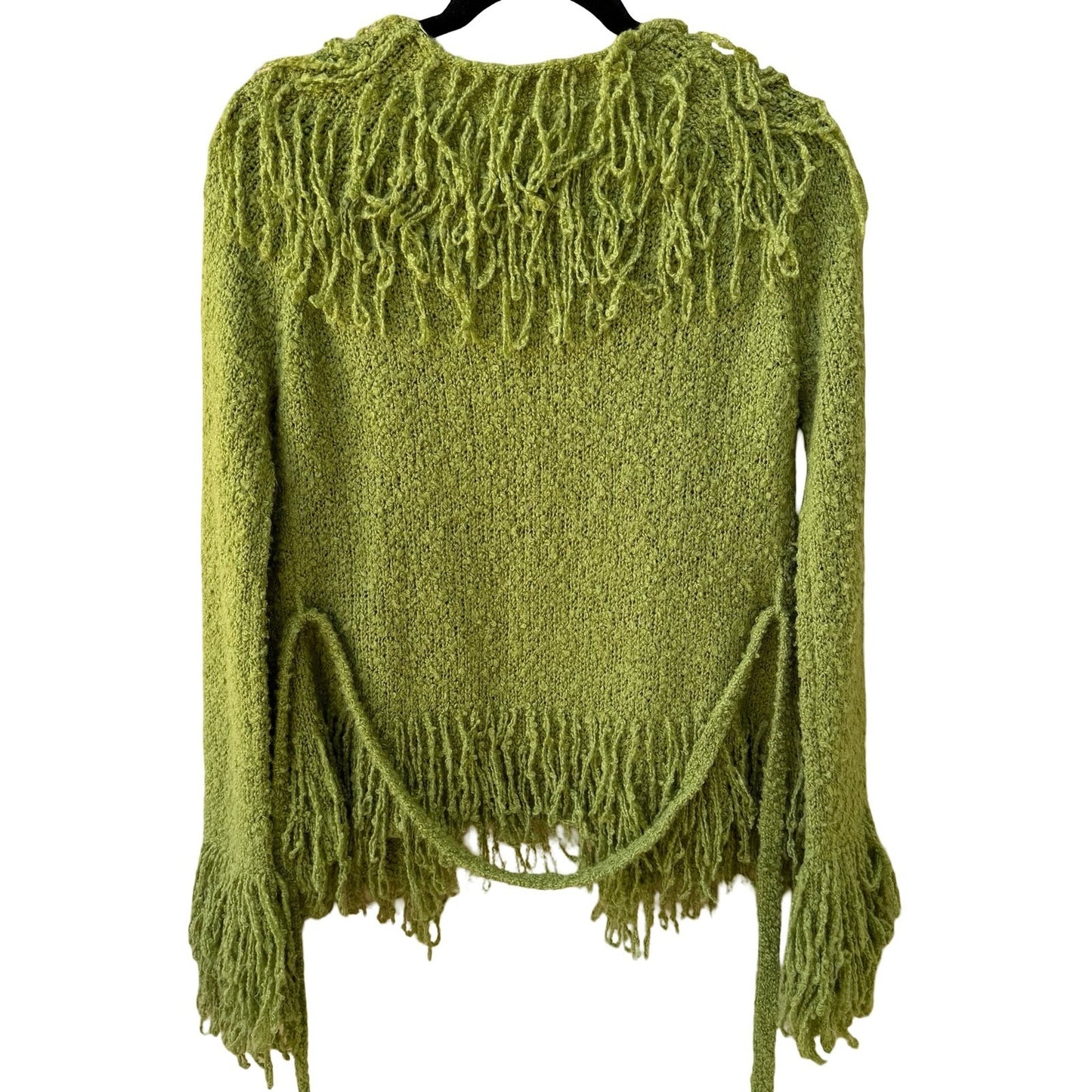 Yarns Y2K Boho Whimsigoth Boucle Shaggy Knit Fringe Cardigan Sweater SAMPLE