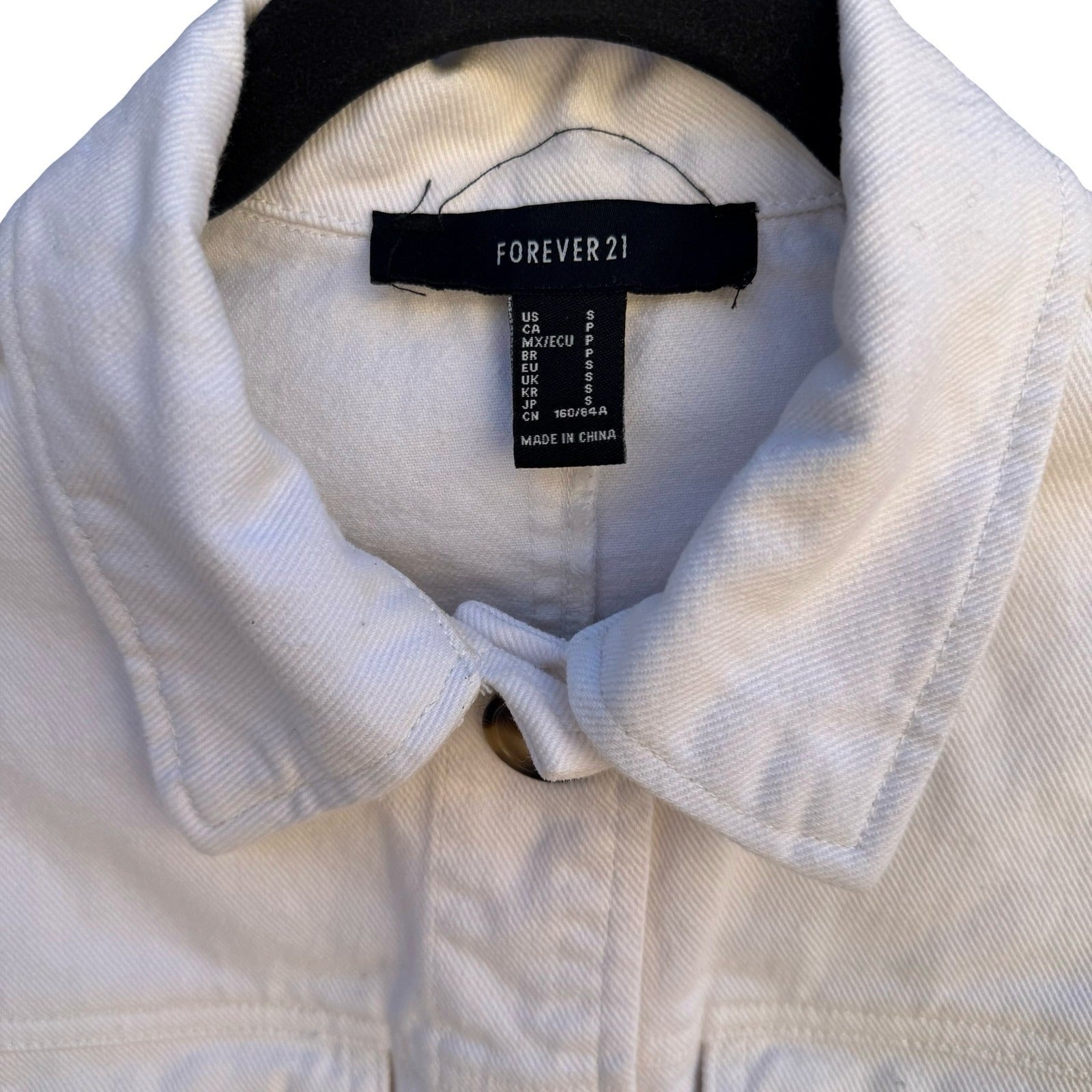 Forever 21 Cropped Denim Jacket Boxy Utility Trucker Streetwear White Womens S