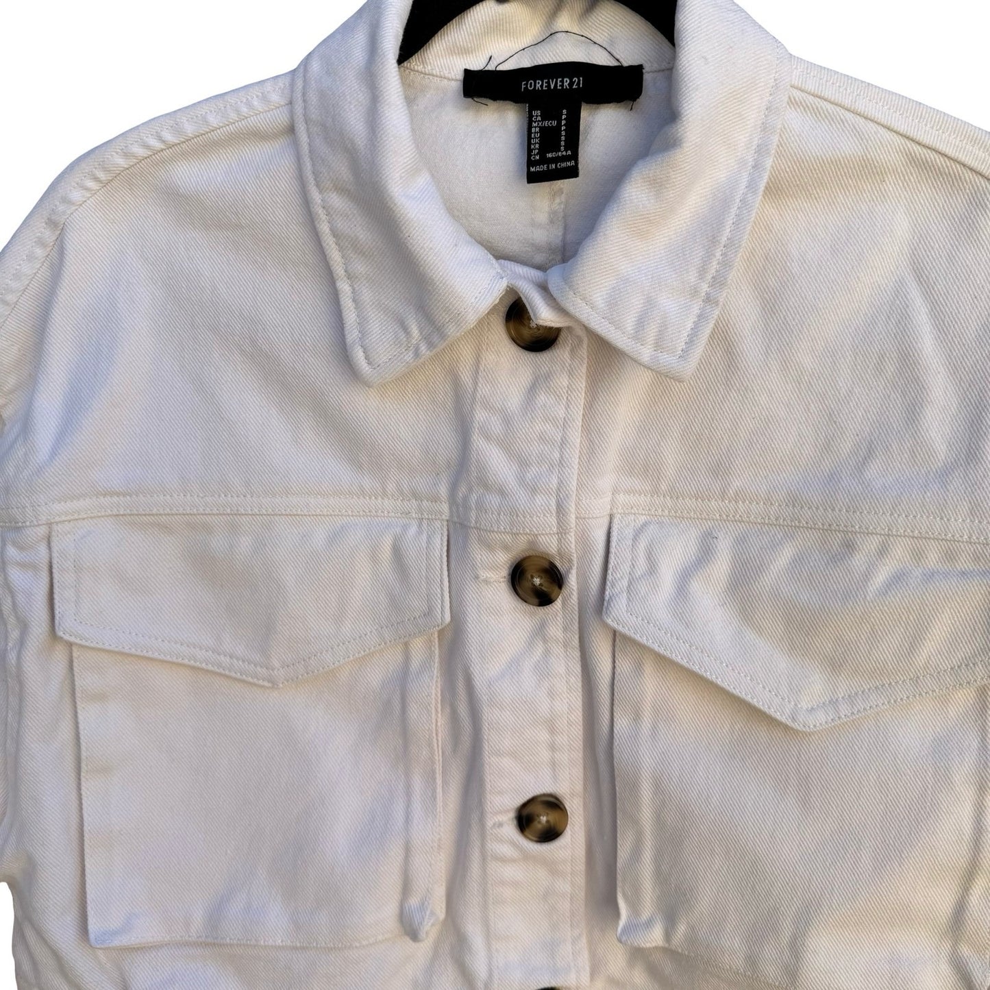 Forever 21 Cropped Denim Jacket Boxy Utility Trucker Streetwear White Womens S