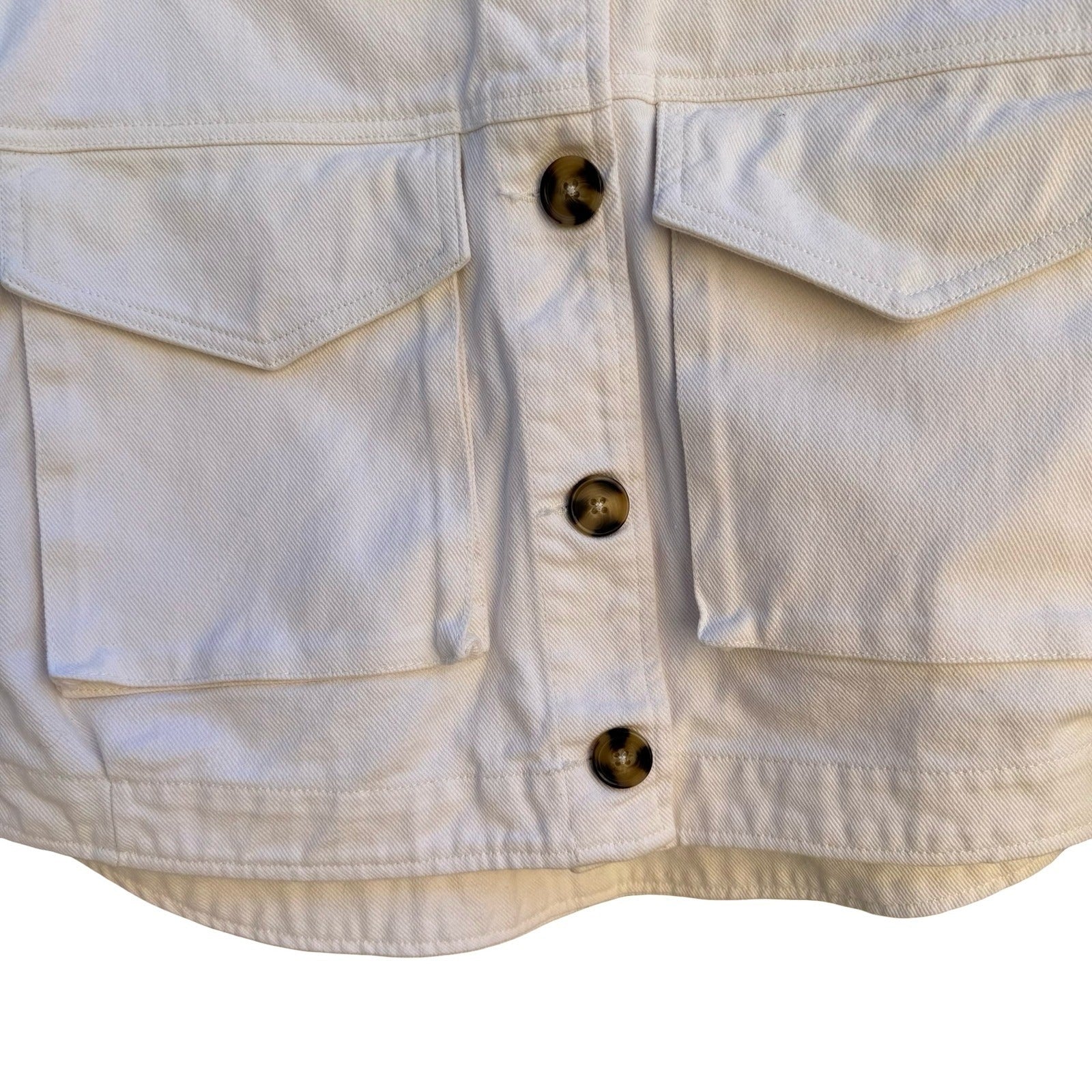 Forever 21 Cropped Denim Jacket Boxy Utility Trucker Streetwear White Womens S