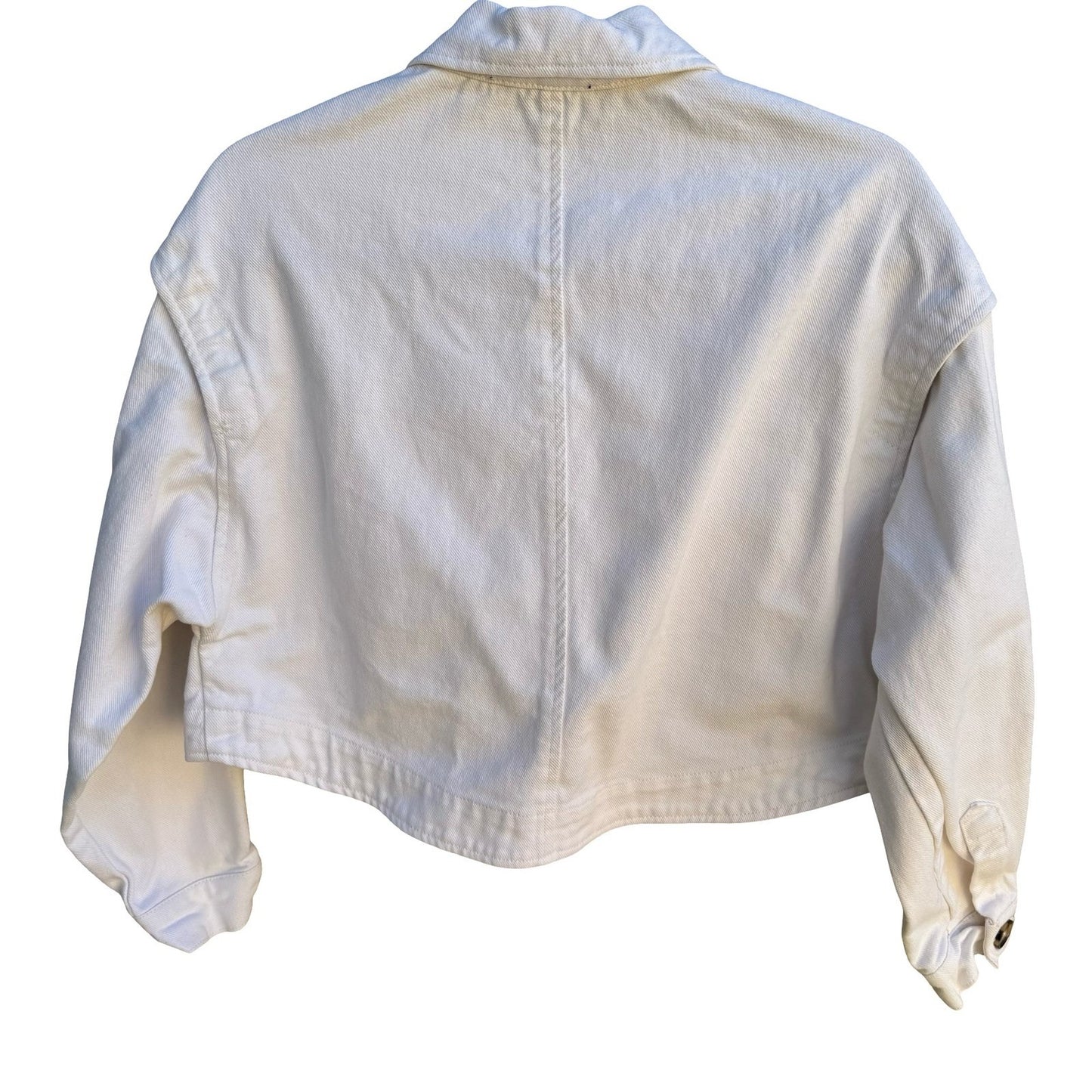 Forever 21 Cropped Denim Jacket Boxy Utility Trucker Streetwear White Womens S