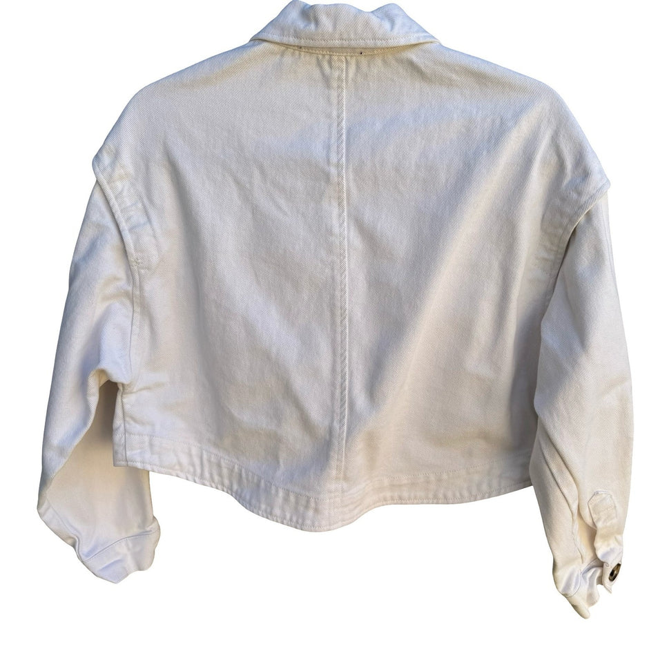 Forever 21 Cropped Denim Jacket Boxy Utility Trucker Streetwear White Womens S