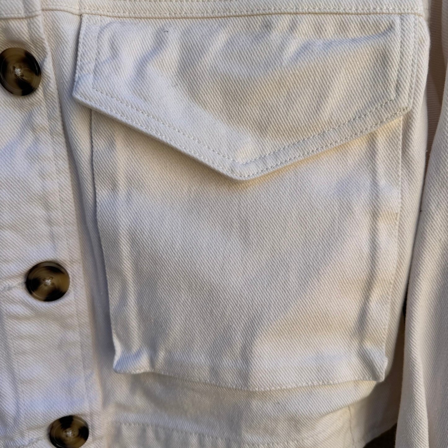 Forever 21 Cropped Denim Jacket Boxy Utility Trucker Streetwear White Womens S