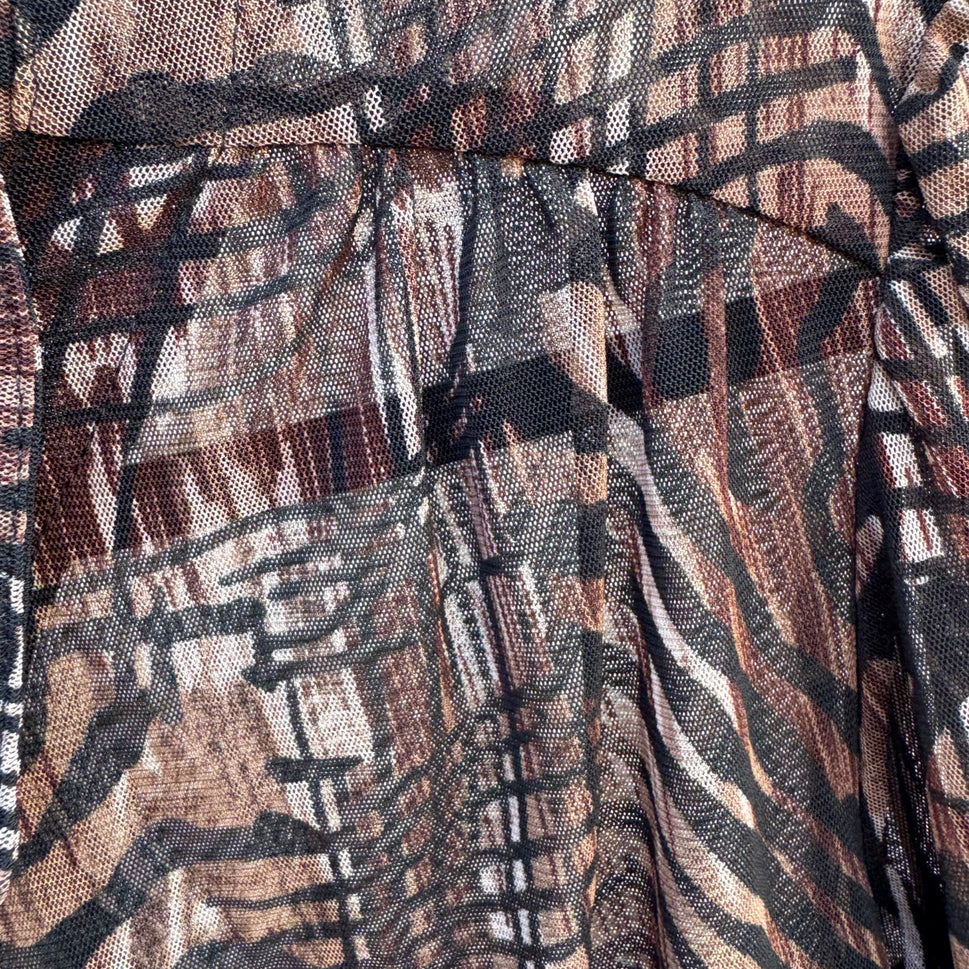 Artex Collection Womens Semi Sheer Button Up Brown Black Abstract Design Blouse