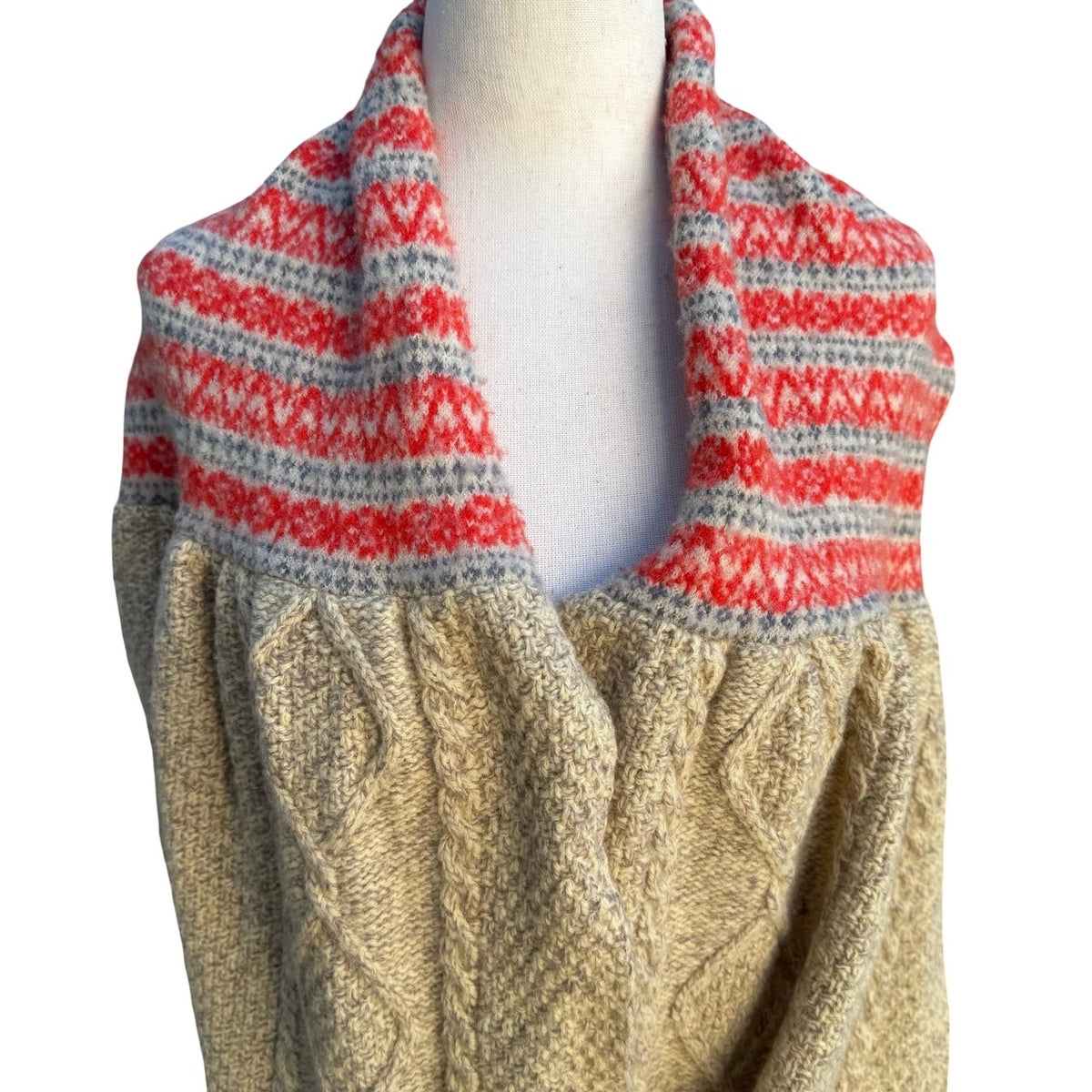 Free People Fair Isle Hygge Cable Knit Wool Blend Infinity Shrug Scarf Beige OS