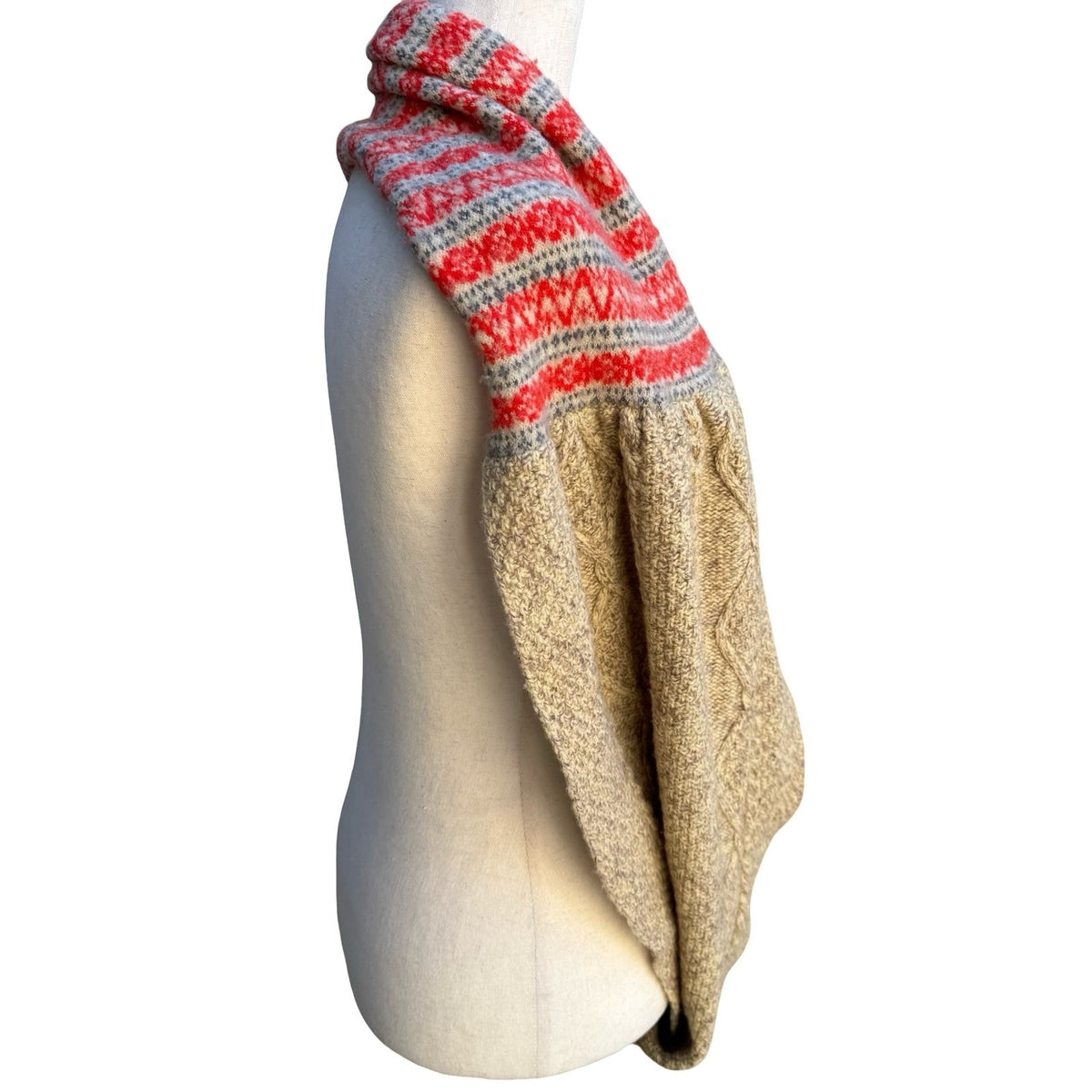 Free People Fair Isle Hygge Cable Knit Wool Blend Infinity Shrug Scarf Beige OS