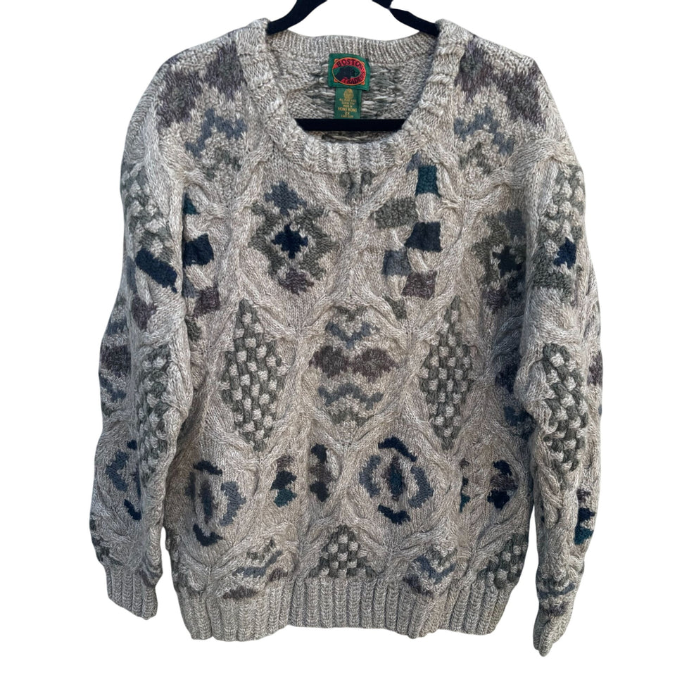 Boston Traders Vintage Mens Geometric Pattern Crewneck Heavy Wool Knit Sweater 2X