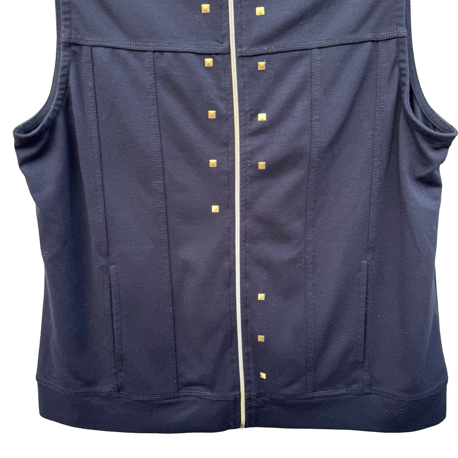 Drapers & Damons Womens Black Zip Front Vest Gold Stud Mock Neck Size Medium