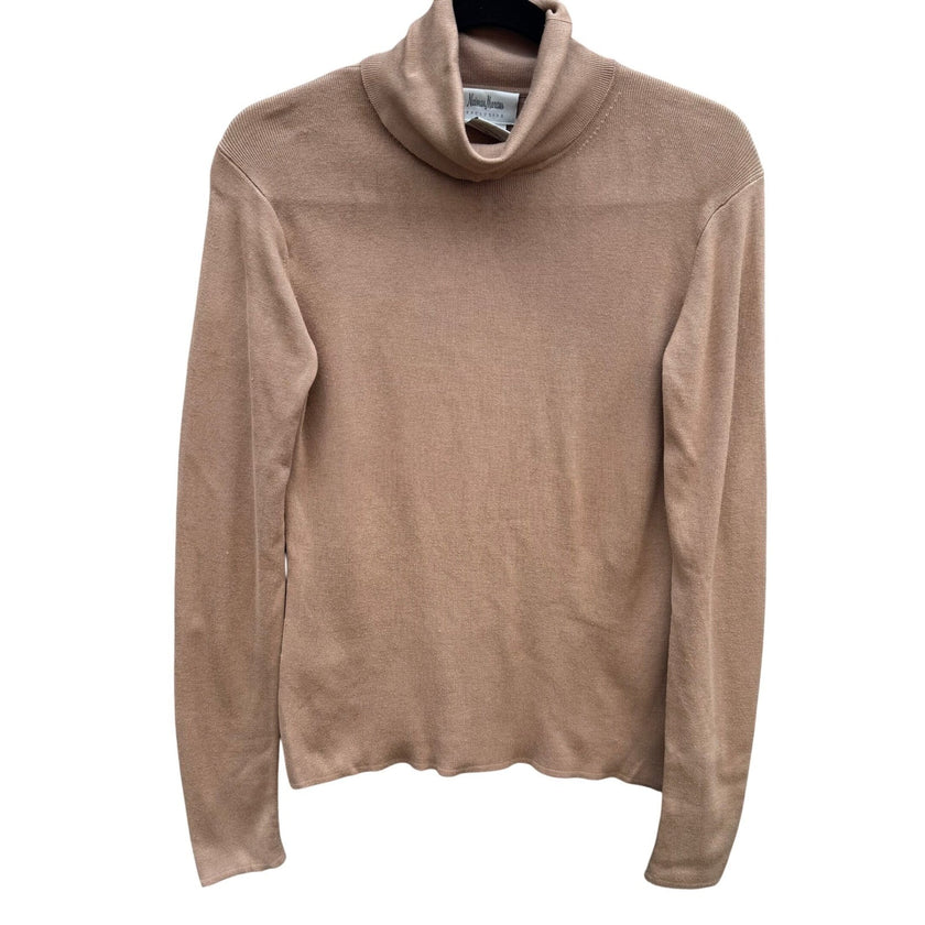 Neiman Marcus Exclusive Silk Blend Turtleneck Sweater Camel Tan Womens Medium