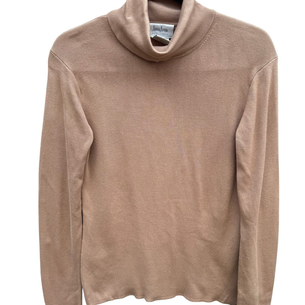 Neiman Marcus Exclusive Silk Blend Turtleneck Sweater Camel Tan Womens Medium