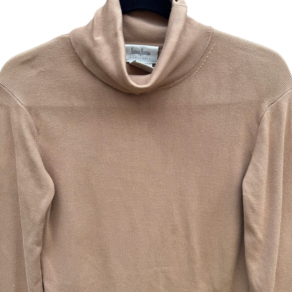 Neiman Marcus Exclusive Silk Blend Turtleneck Sweater Camel Tan Womens Medium