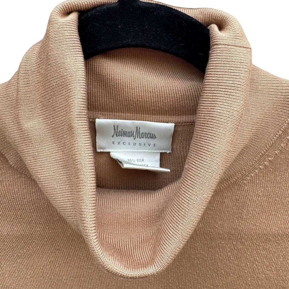 Neiman Marcus Exclusive Silk Blend Turtleneck Sweater Camel Tan Womens Medium