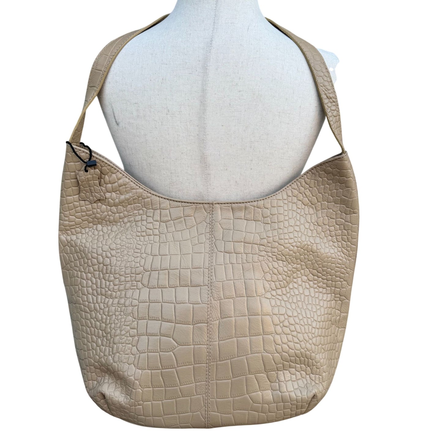 Crocodile-Embossed Genuine Leather Tote Bag Tan Multiple Pockets Zipper Closure