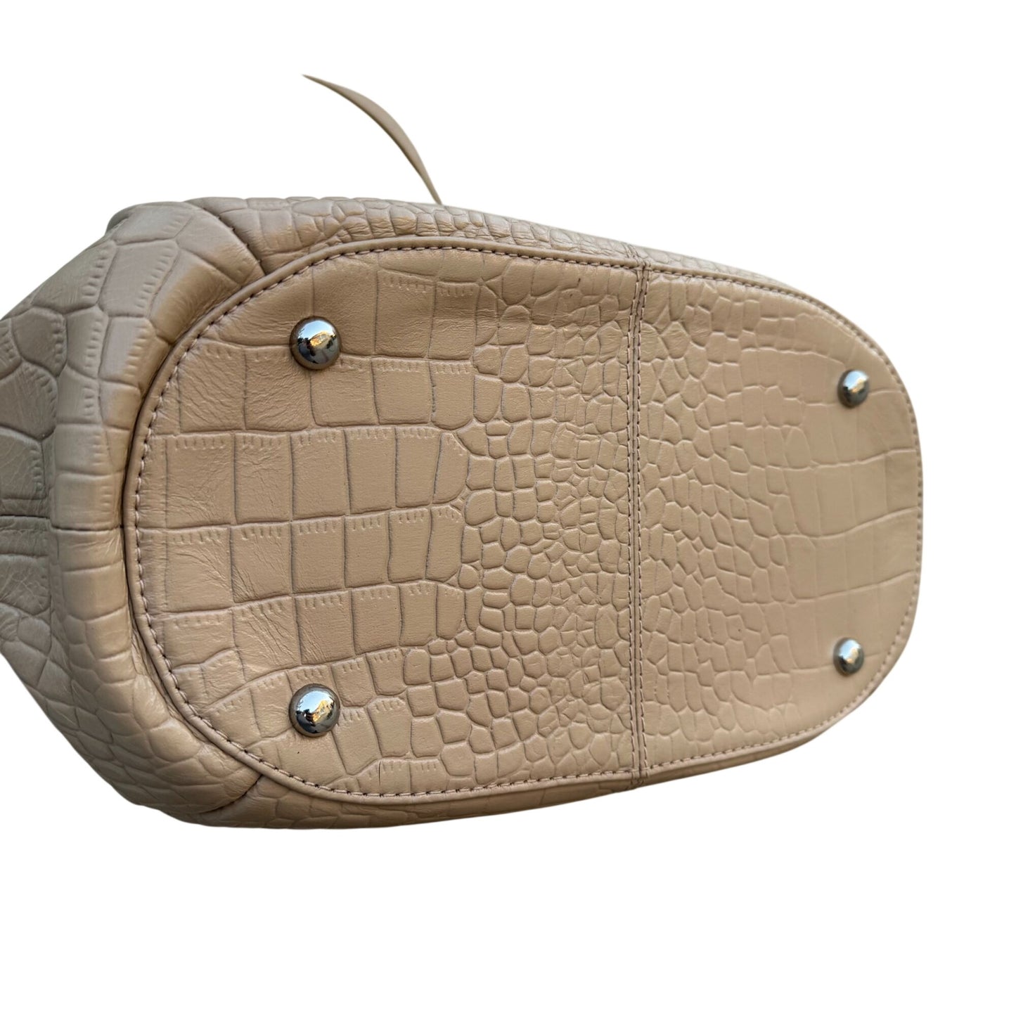 Crocodile-Embossed Genuine Leather Tote Bag Tan Multiple Pockets Zipper Closure