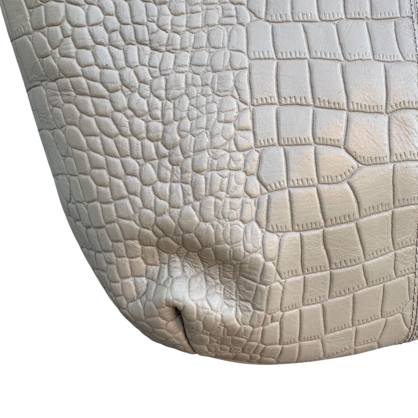 Crocodile-Embossed Genuine Leather Tote Bag Tan Multiple Pockets Zipper Closure