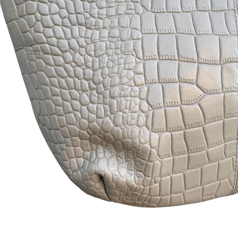 Crocodile-Embossed Genuine Leather Tote Bag Tan Multiple Pockets Zipper Closure