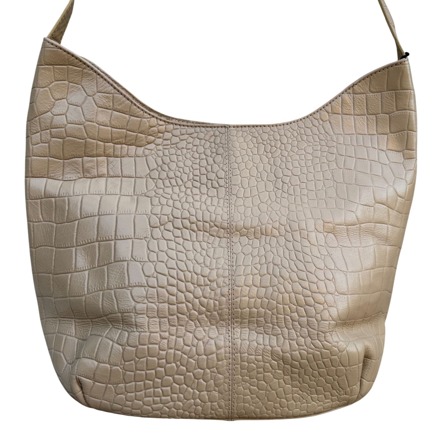 Crocodile-Embossed Genuine Leather Tote Bag Tan Multiple Pockets Zipper Closure