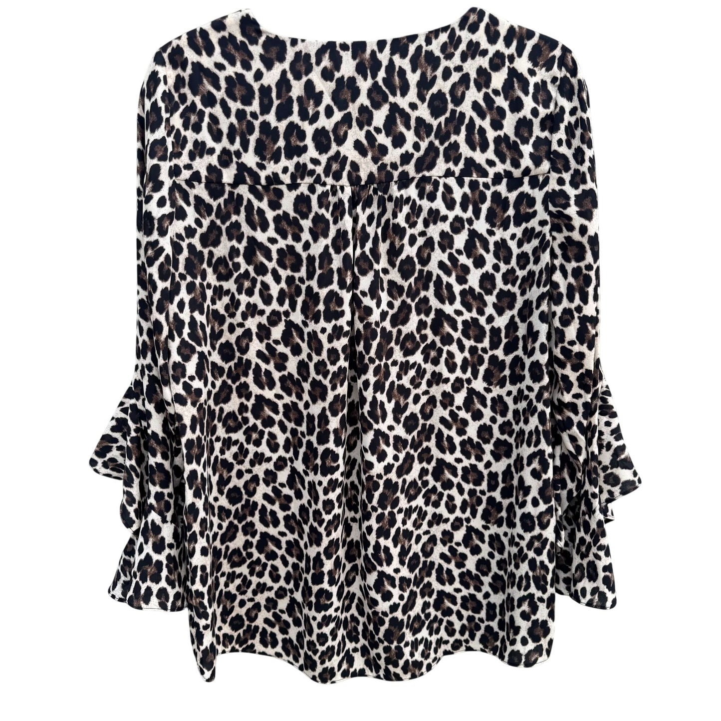 Vince Camuto Leopard Ruffle Bell Sleeve V Neck Blouse M Womens Boho Party Witchy