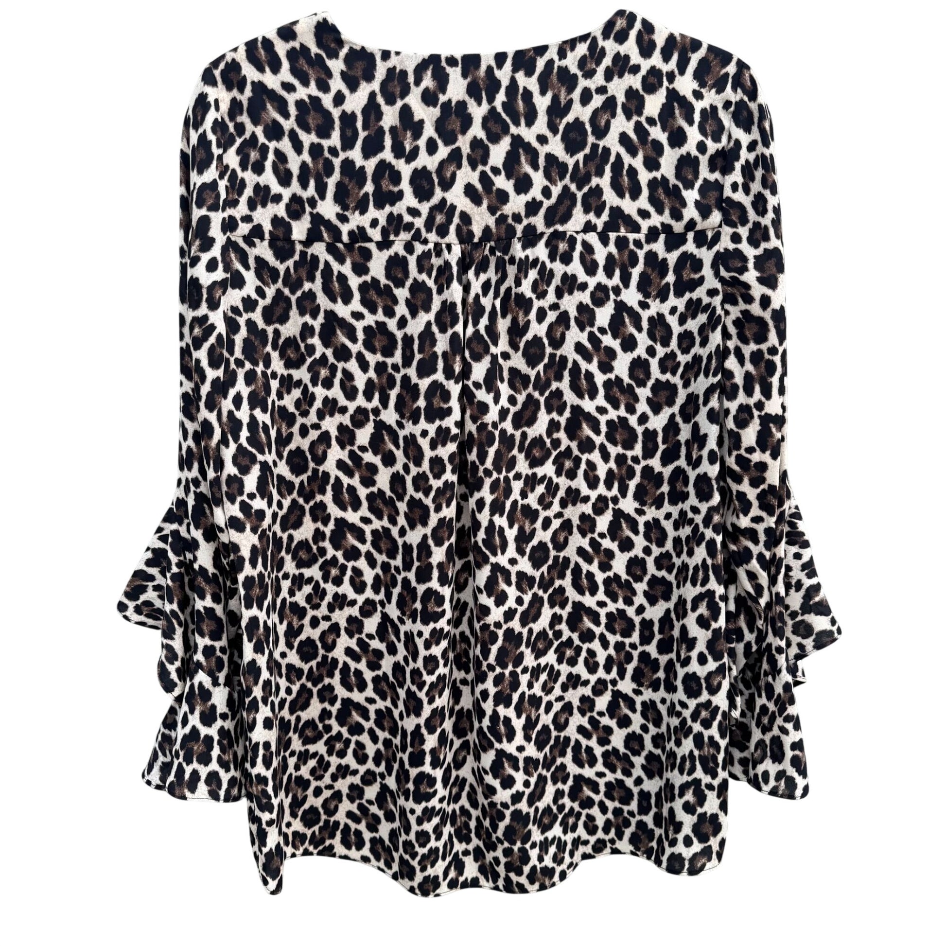 Vince Camuto Leopard Ruffle Bell Sleeve V Neck Blouse M Womens Boho Party Witchy
