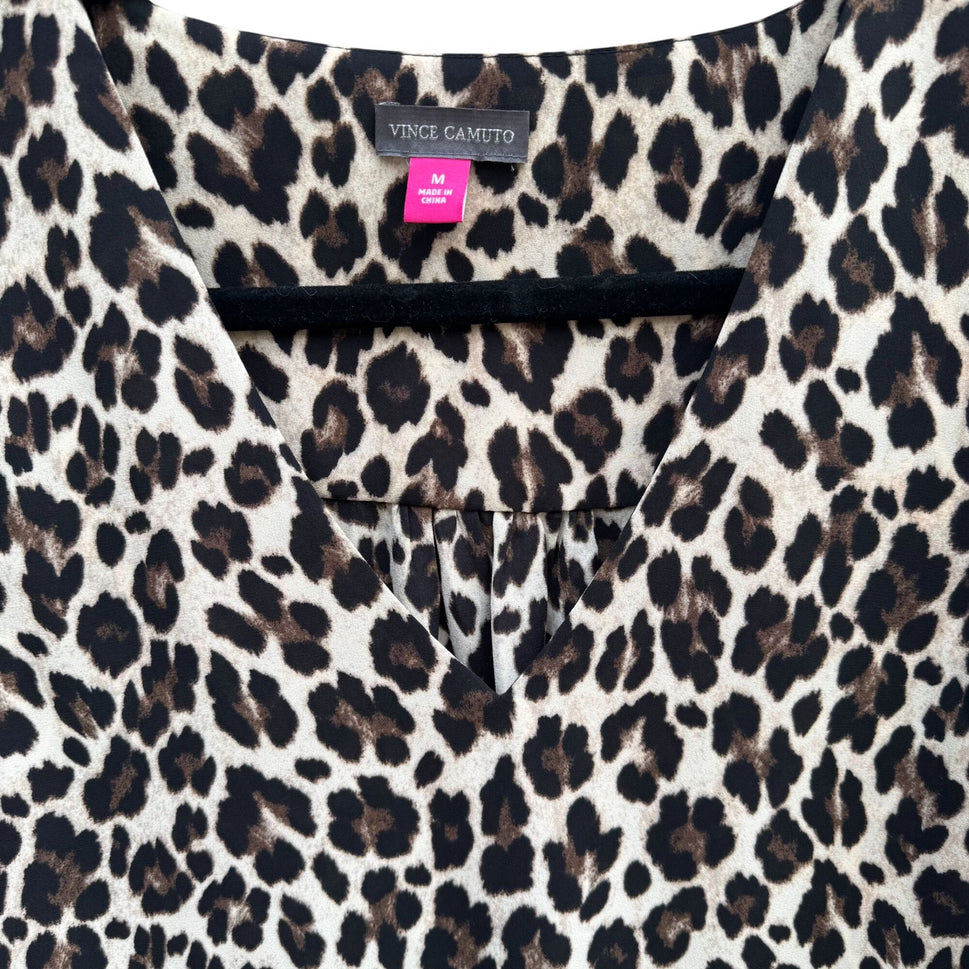Vince Camuto Leopard Ruffle Bell Sleeve V Neck Blouse M Womens Boho Party Witchy
