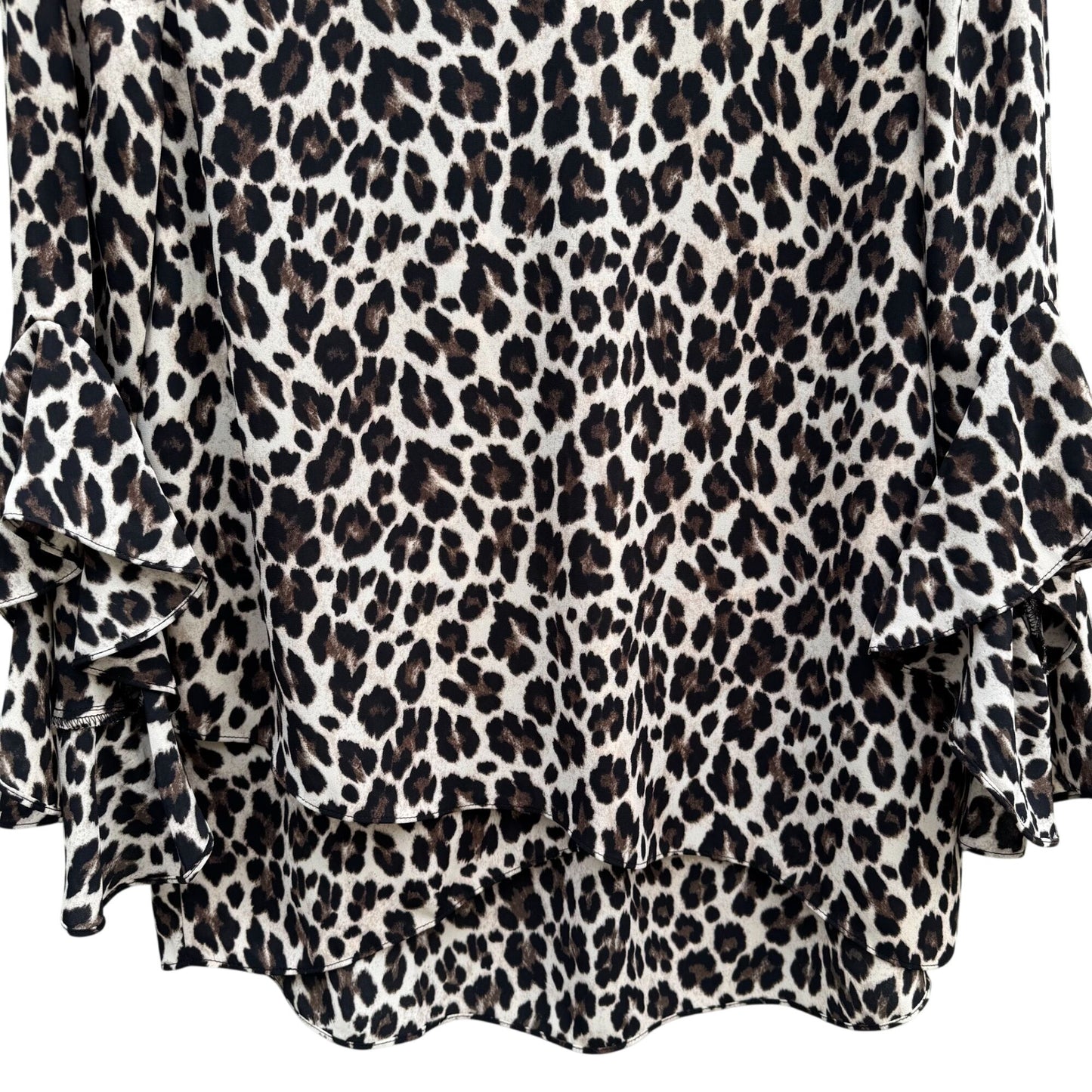 Vince Camuto Leopard Ruffle Bell Sleeve V Neck Blouse M Womens Boho Party Witchy