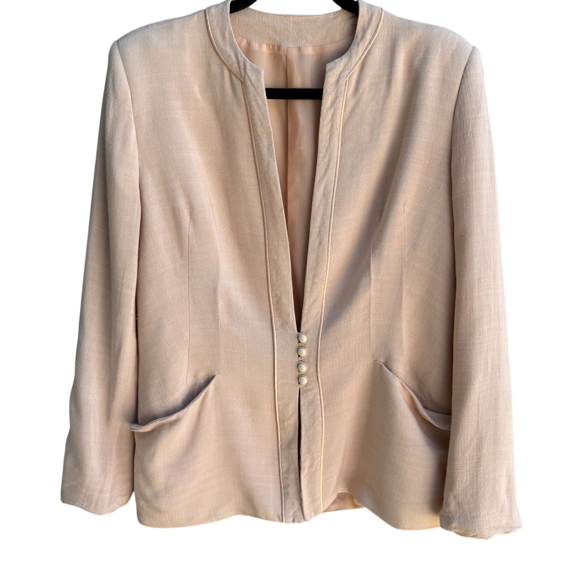 Daniele O By Tahari Vintage Womens Peach Silk Blend Blazer Pleated Skirt Set M