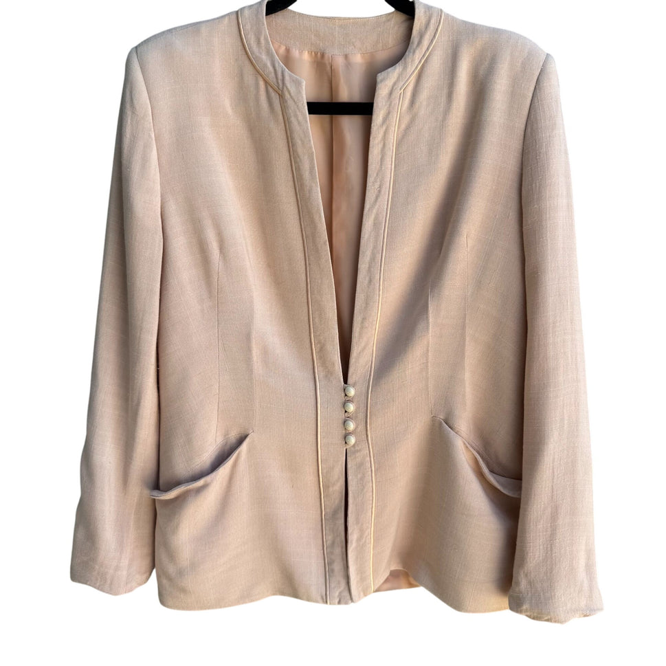 Daniele O By Tahari Vintage Womens Peach Silk Blend Blazer Pleated Skirt Set M