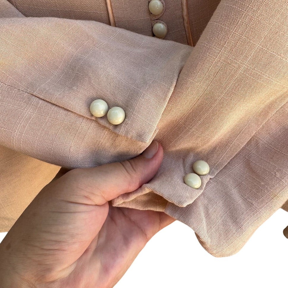 Daniele O By Tahari Vintage Womens Peach Silk Blend Blazer Pleated Skirt Set M