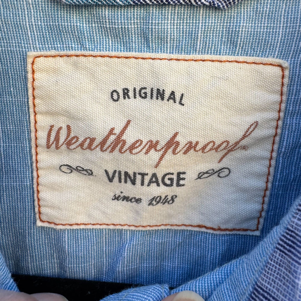 Weatherproof Vintage Mens Blue Plaid Button Collar Short Sleeve Casual Shirt M