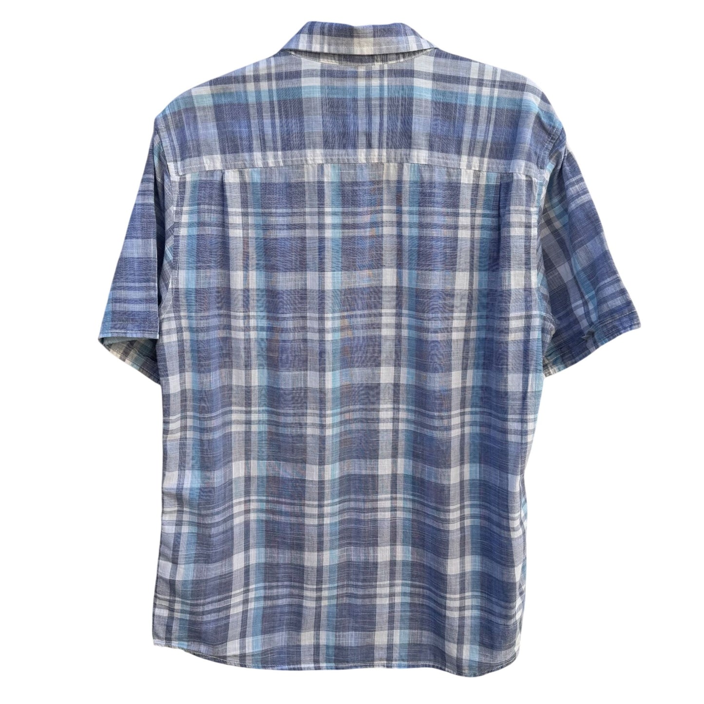 Weatherproof Vintage Mens Blue Plaid Button Collar Short Sleeve Casual Shirt M