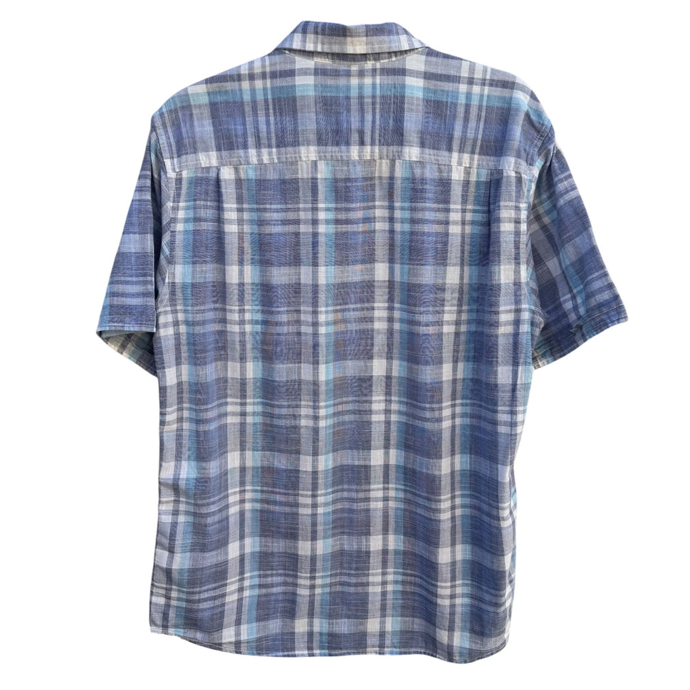 Weatherproof Vintage Mens Blue Plaid Button Collar Short Sleeve Casual Shirt M