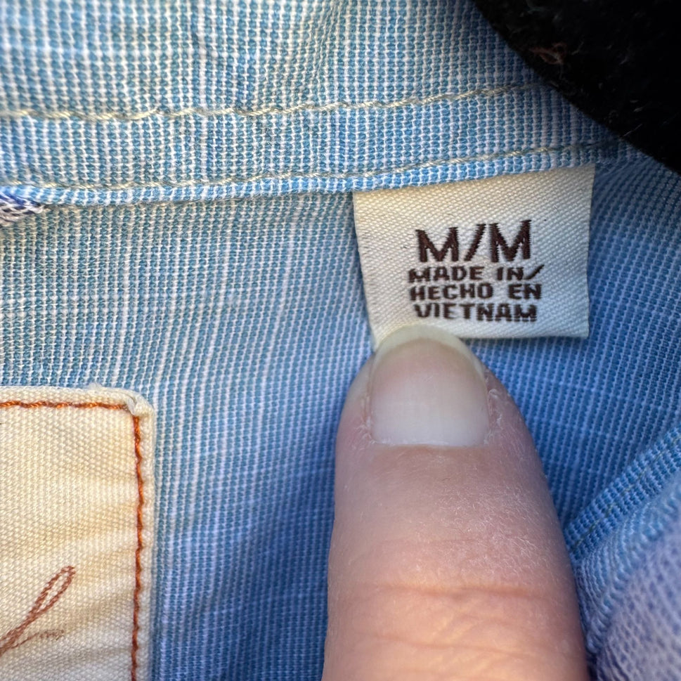 Weatherproof Vintage Mens Blue Plaid Button Collar Short Sleeve Casual Shirt M