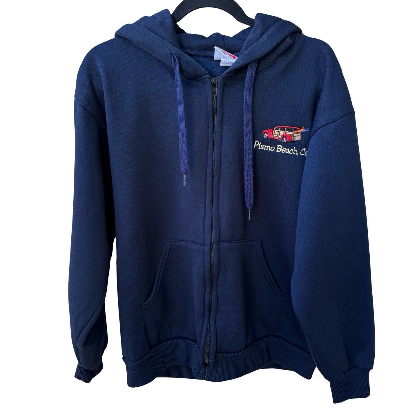 Hill Heavyweight Pismo Beach Surf Beach Woody Wagon Zip Hoodie USA Navy Mens S