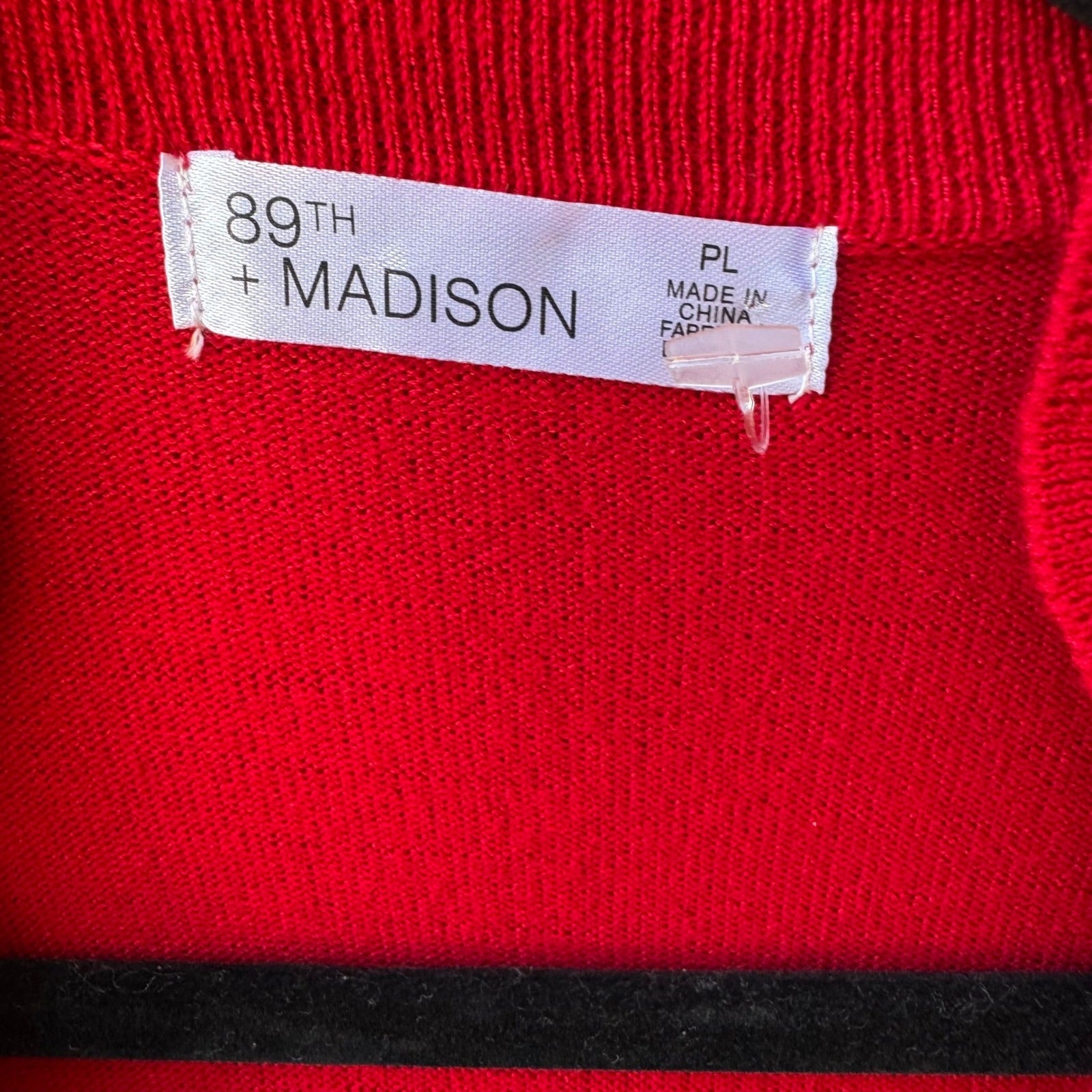 89th + Madison Scalloped Feminine Professional Open Front Cardigan Red L NEW