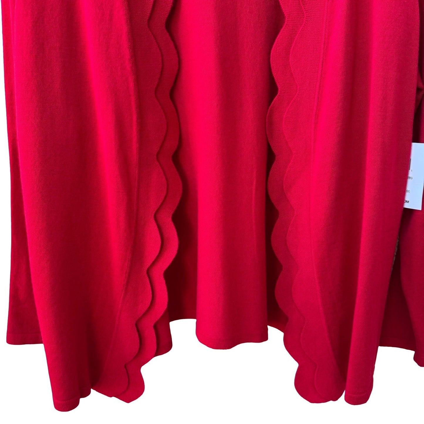 89th + Madison Scalloped Feminine Professional Open Front Cardigan Red L NEW