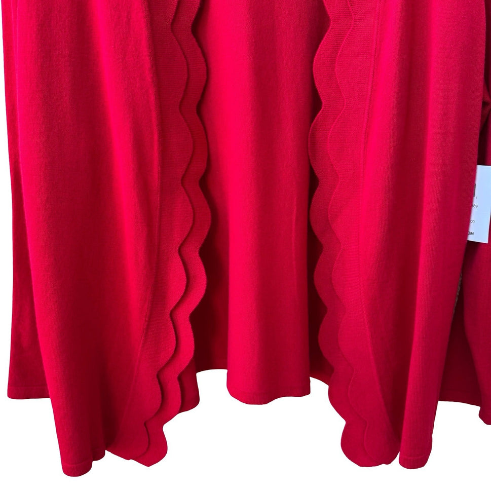 89th + Madison Scalloped Feminine Professional Open Front Cardigan Red L NEW
