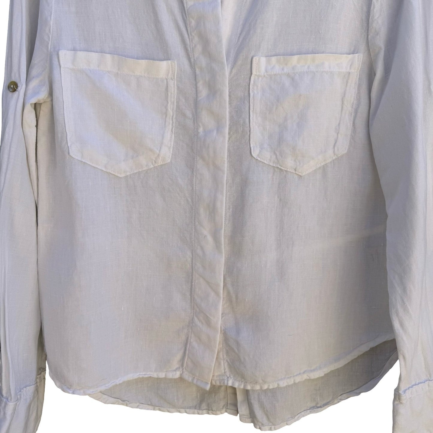 Cloth & Stone Linen Minimalist Coastal Roll Tab Shirt Boho Beachwear White XS