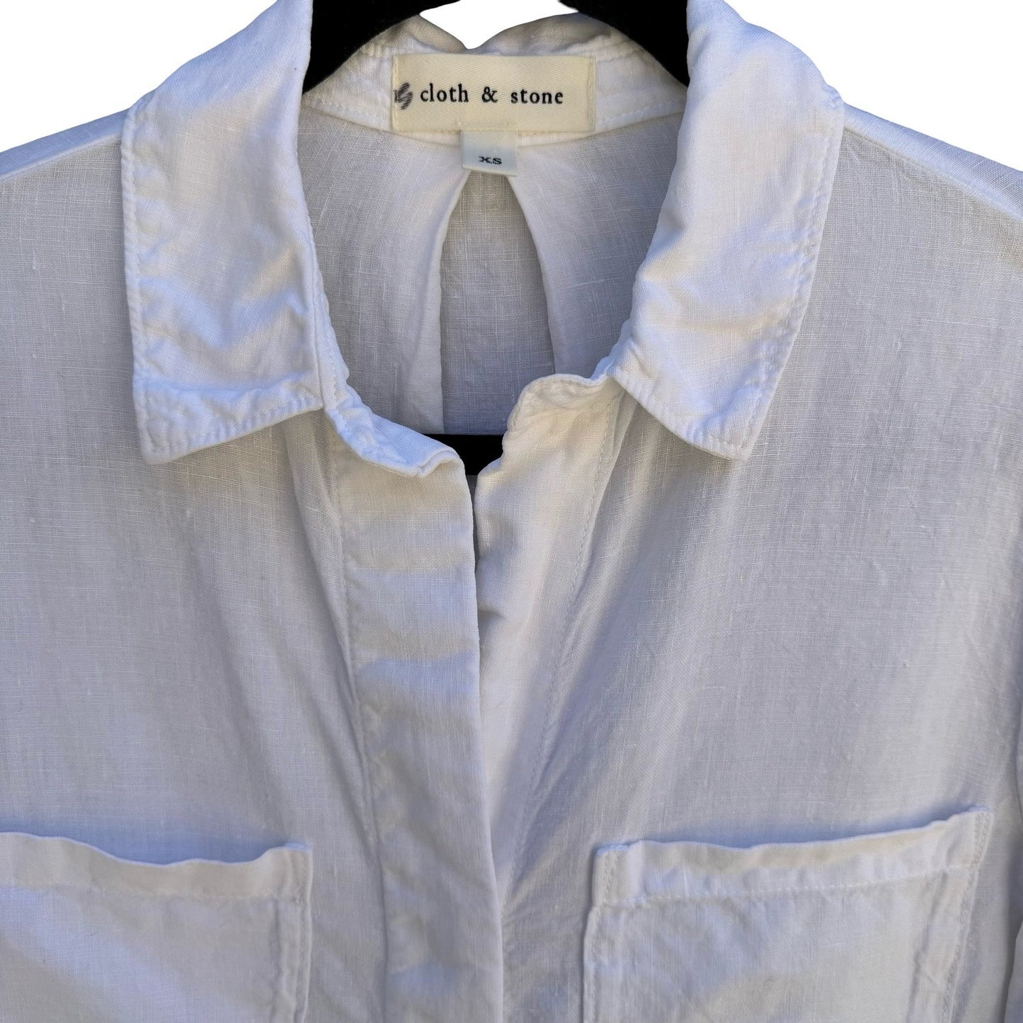Cloth & Stone Linen Minimalist Coastal Roll Tab Shirt Boho Beachwear White XS