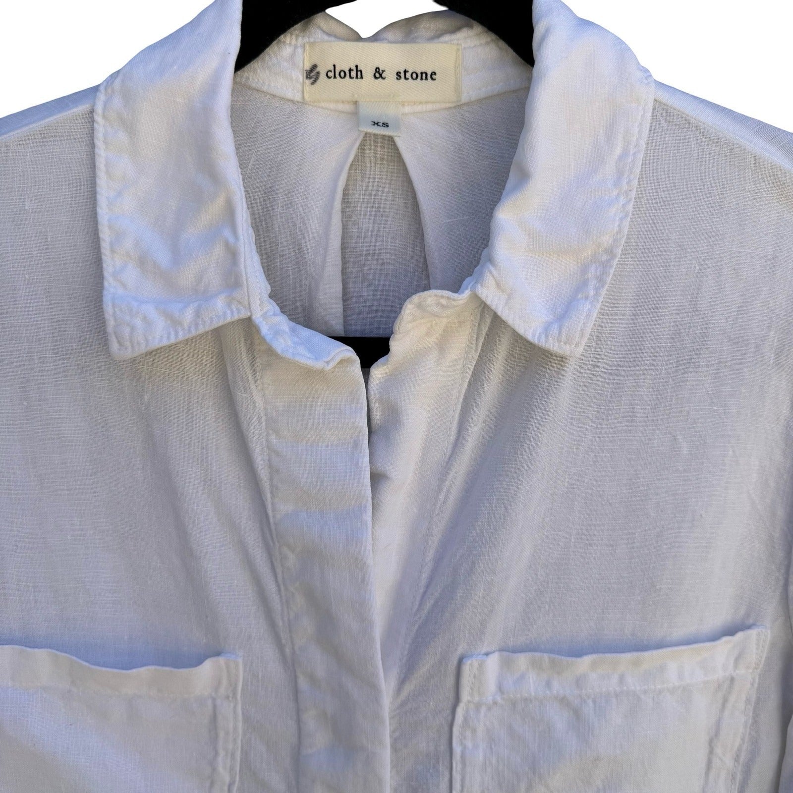 Cloth & Stone Linen Minimalist Coastal Roll Tab Shirt Boho Beachwear White XS