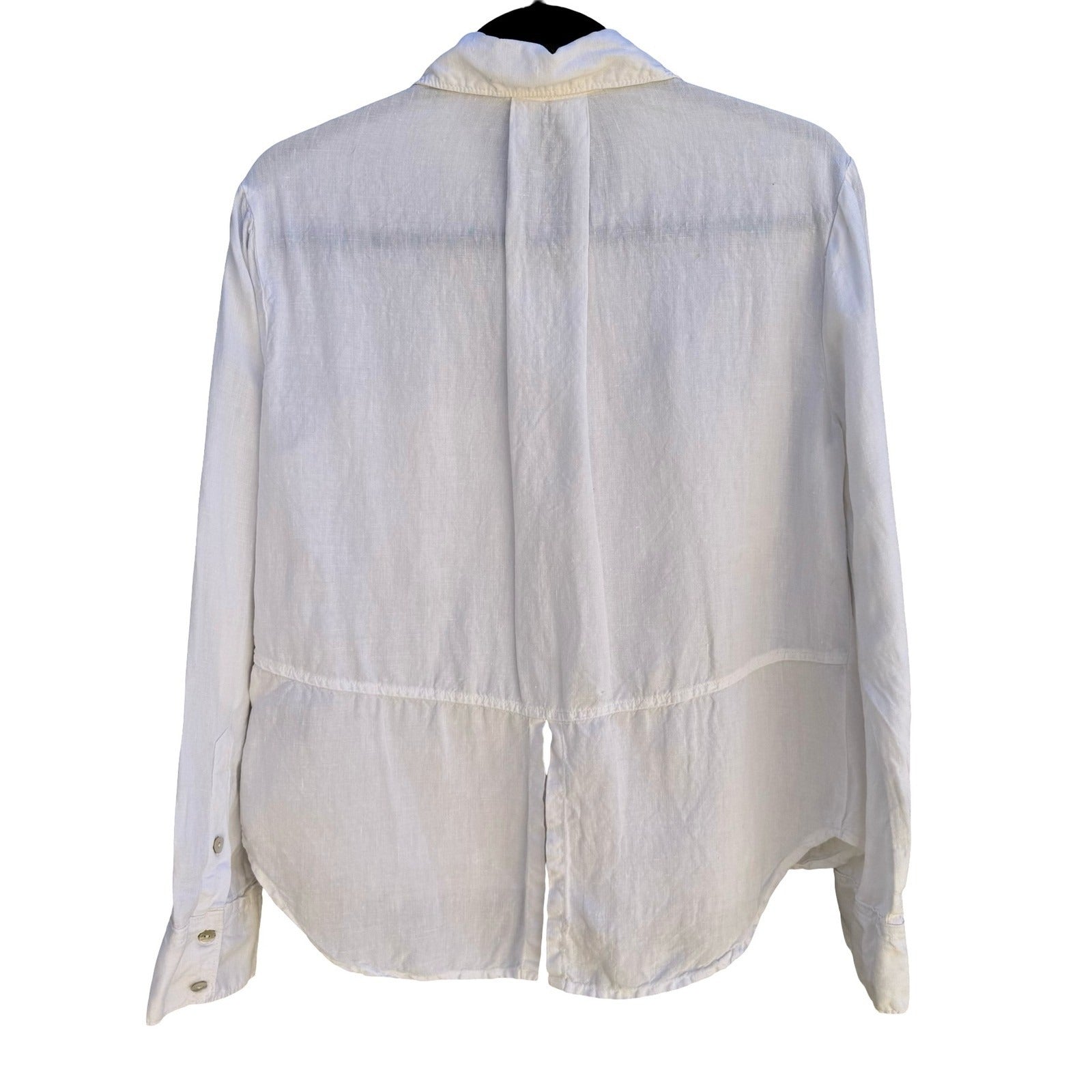 Cloth & Stone Linen Minimalist Coastal Roll Tab Shirt Boho Beachwear White XS