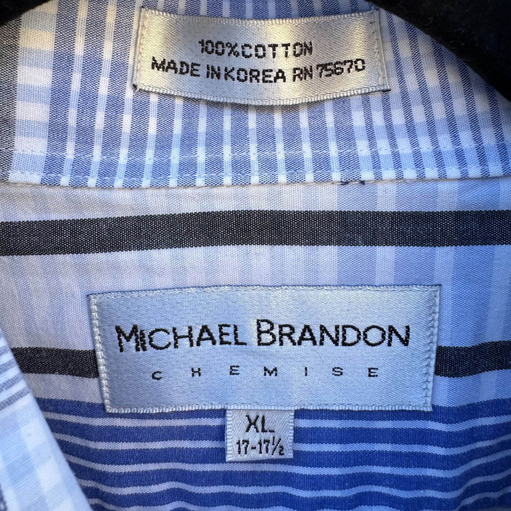 Michael Brandon Mens Blue White Check Plaid Button-Up Long Sleeve Dress Shirt XL