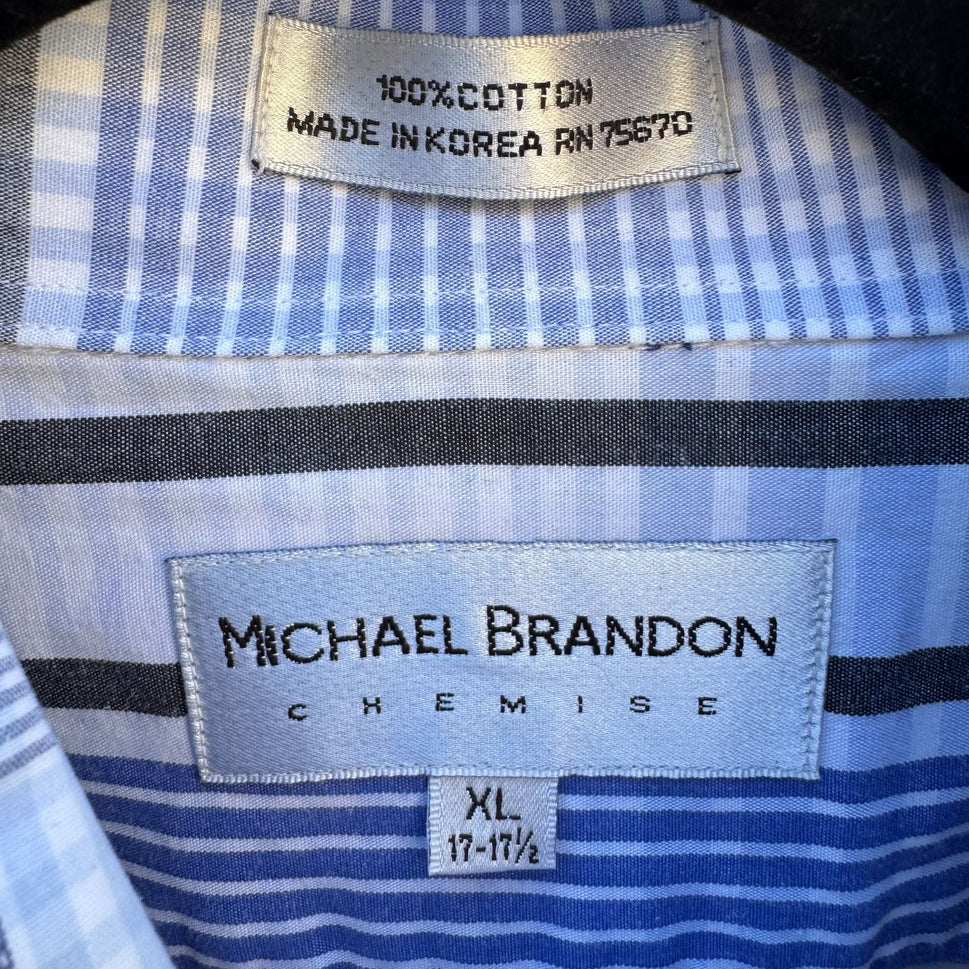 Michael Brandon Mens Blue White Check Plaid Button-Up Long Sleeve Dress Shirt XL
