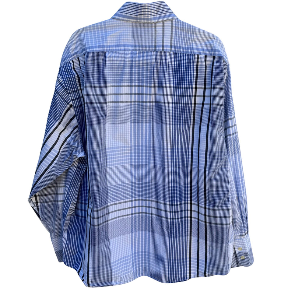 Michael Brandon Mens Blue White Check Plaid Button-Up Long Sleeve Dress Shirt XL