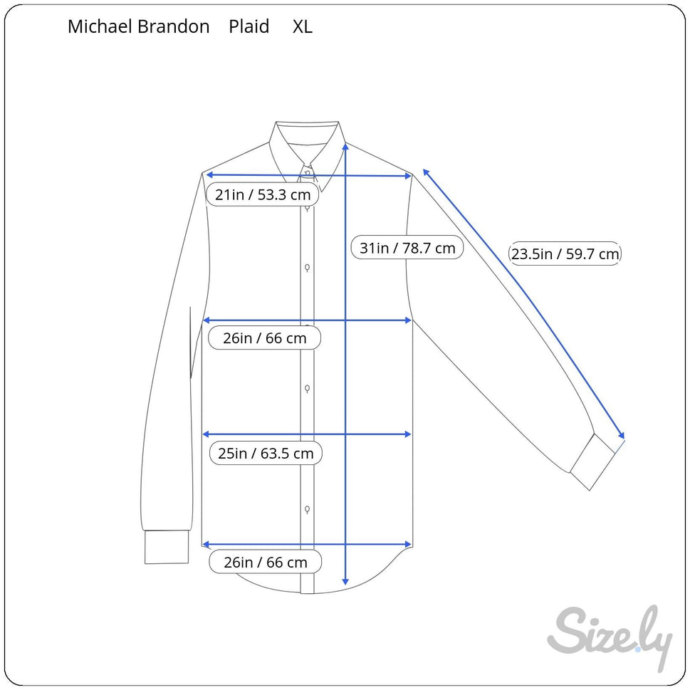 Michael Brandon Mens Blue White Check Plaid Button-Up Long Sleeve Dress Shirt XL