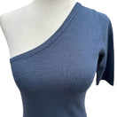 Switch BCBG Max Azria Collection Y2K One Shoulder Knit Crop Top Asymmetric Navy Sample 3 image