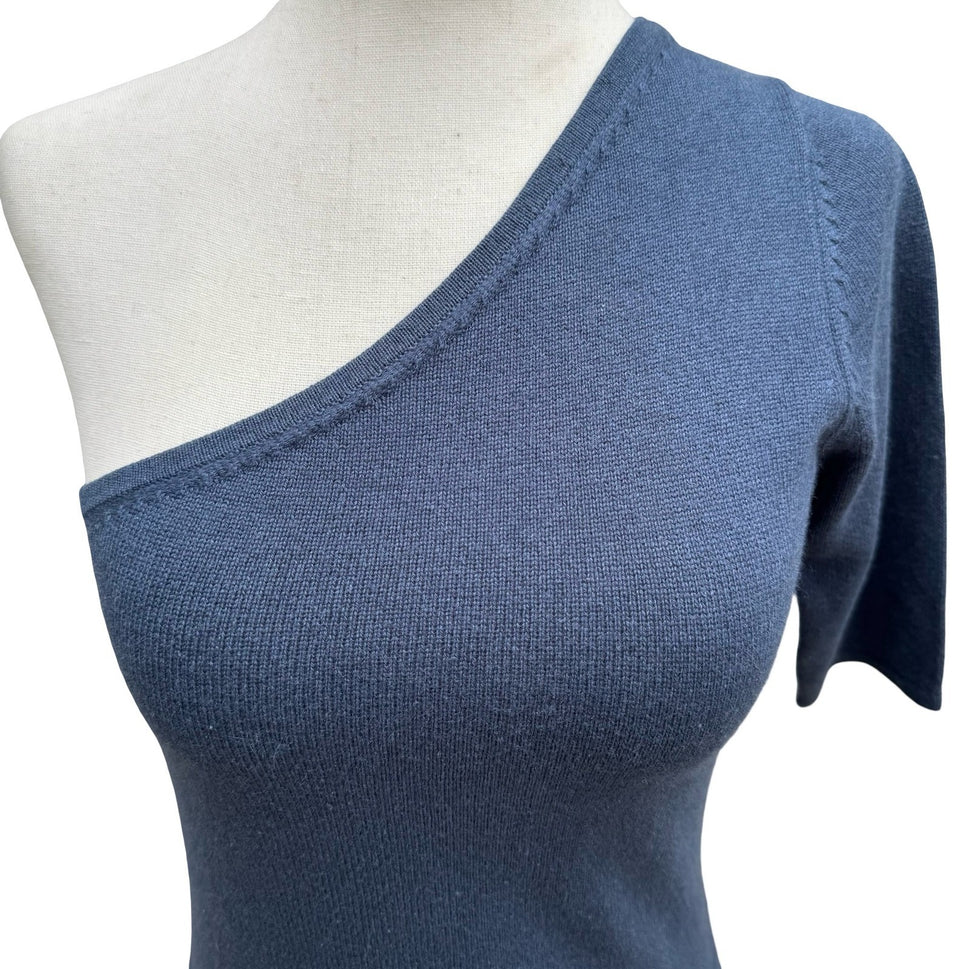 BCBG Max Azria Collection Y2K One Shoulder Knit Crop Top Asymmetric Navy Sample