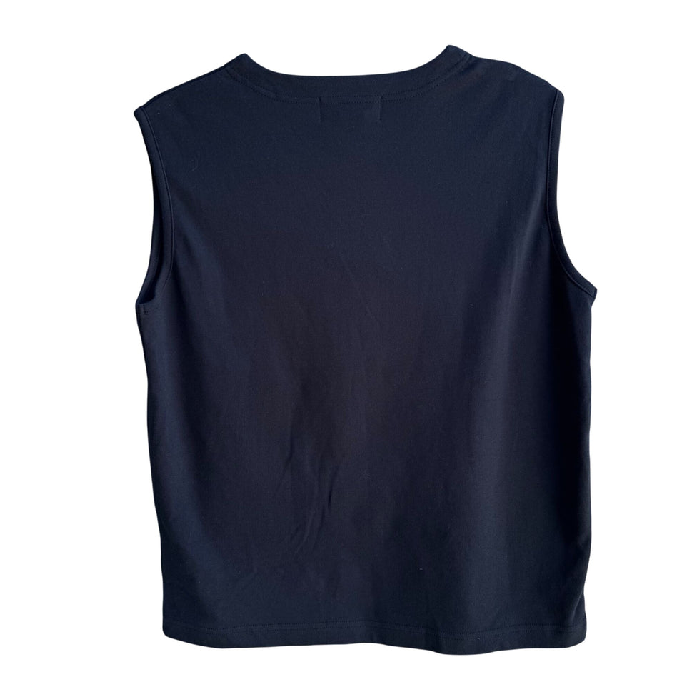 Bobbie C Womens Black Sleeveless Yellow White Floral Preppy Embroidery Top New M